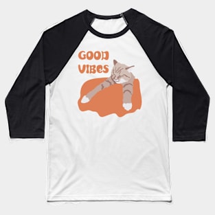 Coco Cat Good Vibes with orange blanket cat hug Baseball T-Shirt